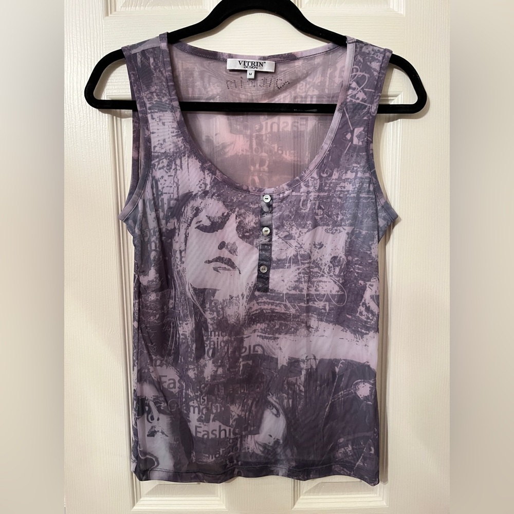 Graphic pattern sheer tank